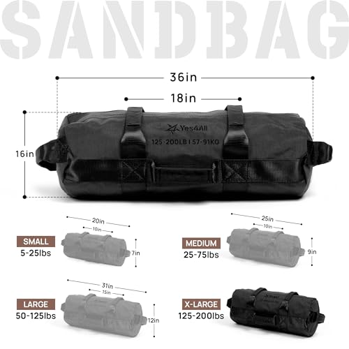 Yes4All XL Adjustable Sandbags for Weight Training - Black, 125-200 lbs