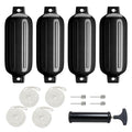 Stmynt 6.5 Inch Black Inflatable Marine Boat Fenders with Ribs Twin Eyes Docking Bumpers (Pack of 4)