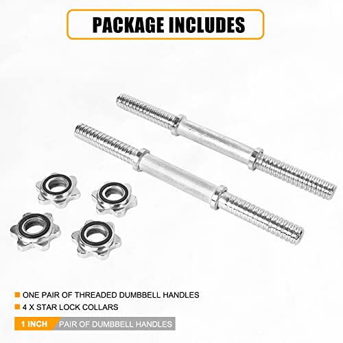 15.75 Inch Chrome Threaded Dumbbell Bar Handles - Adjustable Weightlifting Handles for Standard 1 Inch Plates, Pair