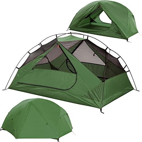 Green 2 Person Lightweight Backpacking Tent with High Headroom - Compact & Waterproof