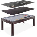 7 ft Dark Oak 3-in-1 Pool, Dining & Table Tennis Combo Table with Accessories