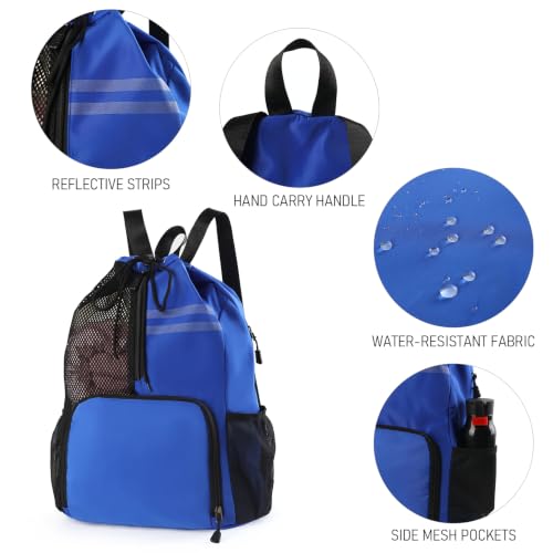 Valleycomfy Blue Unisex Drawstring Gym Backpack with Reflective Strips