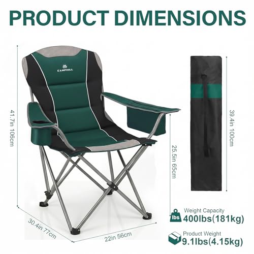 Camping Chairs for Adults 2-Pack Oversized Folding Lawn Chairs with Cooler & Cup Holder