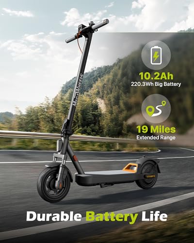 Electric Scooter for Adults with Suspension - Black & Orange, 8.5/10in Tires, 15MPH, 19 Miles Range, Foldable Commuter E-Scooter