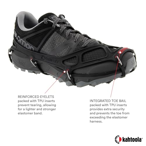 Winter Shoe Traction Devices - EXOspikes for Ice & Snow Hiking, Running, Rocky Terrain - Large Black