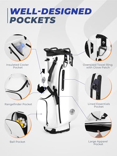 White 7-Way Golf Stand Bag for Men & Women - Lightweight & Durable, Upgraded Base