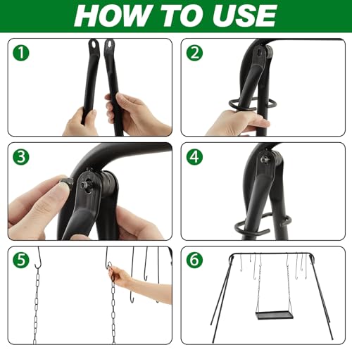 Rossesay Medium Tray Campfire Swing Grill Stand with 8 Hooks & Adjustable Cooking Surface