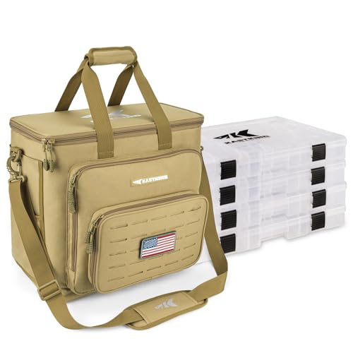 KastKing Karryall Saltwater & Freshwater Tackle Bag with Box - Large Khaki, 4x3700 Trays