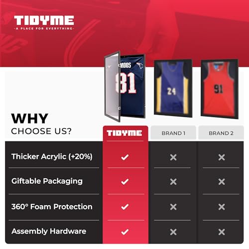 TIDYME Black Jersey Display Case with Lockable Shadow Box for Sports Memorabilia
