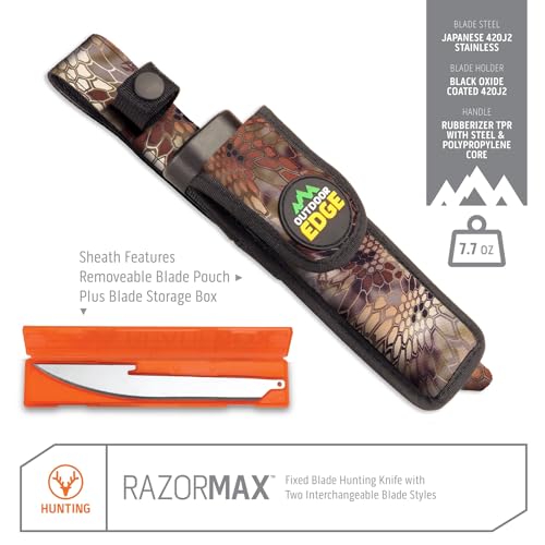 Outdoor Edge RazorMax Replaceable Hunting Knife Set with 3.5" Drop-Point & 5" Fillet Blades (Orange, 6 Blades)