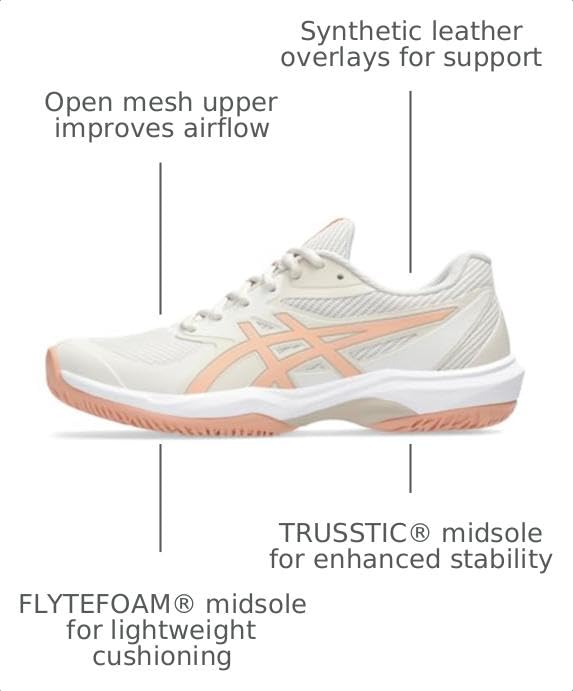ASICS Women's Game FlyteFoam Tennis Shoes - Soft Oat/Cantaloupe, Size 7.5