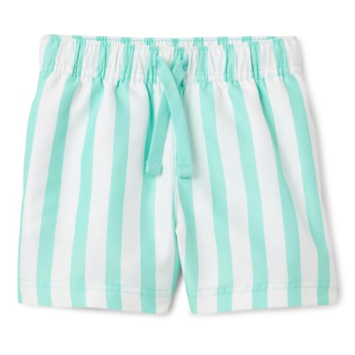 Kids' Woven Board Short Swim Trunk - Short Length, Bright Mint Green Stripe, Medium