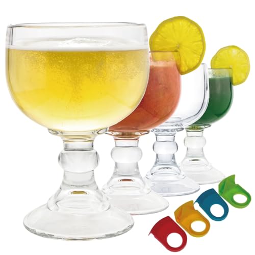 Classic 21.5 Oz Margarita & Cocktail Glass Set of 4 with Color Clips - Lead-Free Crystal