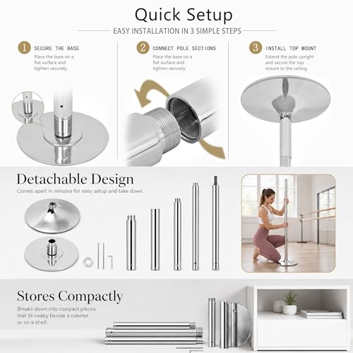 WUXIN H&P Silver Pole Dance Pole for Home - Spinning & Static, Adjustable Height, Portable Fitness Equipment