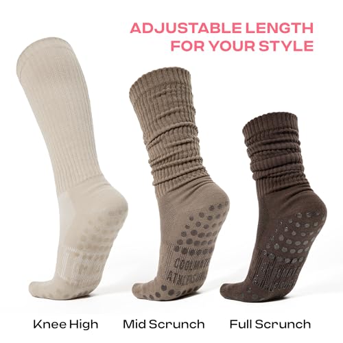 CoolMate Women's Slouch Crew Socks - 3 Pairs Brown Light Beige Variations