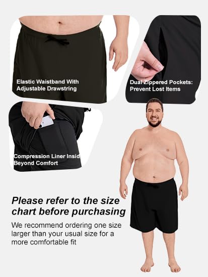 Men's Big and Tall Swim Trunks - 11 Inch Mesh Liner, Plus Size 2X-6X