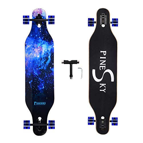 PINESKY 41 Inch Blue Sky Longboard Skateboard Complete Cruiser with T-Tool