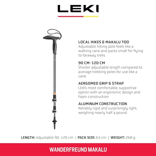 LEKI Wanderfreund Makalu Trekking Pole - Adjustable Hiking Stick 90-120cm