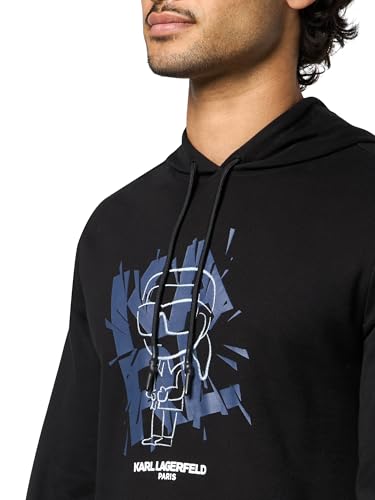 Men's Hooded Sweatshirt with Logo and Kangaroo Pocket - Small Black