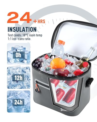 Large Dark Gray Insulated Soft Cooler Bag - 30 Can Capacity, Waterproof & Leakproof