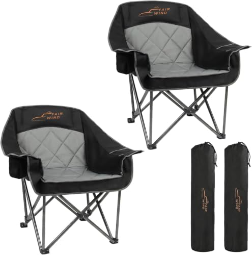 FAIR WIND 2 Pack XL Heavy Duty Camping Chairs Black - Oversized, Padded, Portable