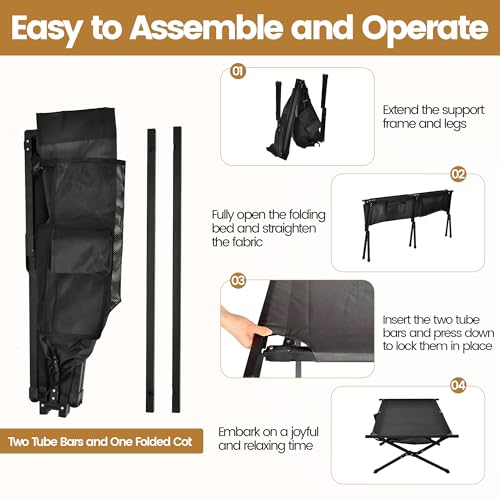 WEIDIORME Portable Camping Cot for Adults Black - Foldable Outdoor Bed