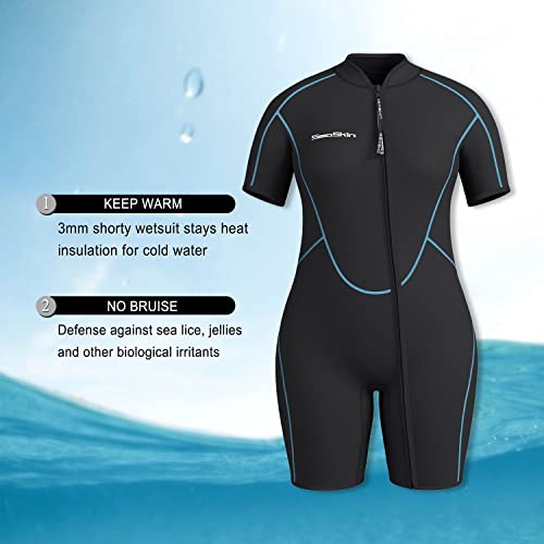Seaskin Plus Size Shorty Wetsuit for Men & Women 3mm Neoprene Water Sports Gear