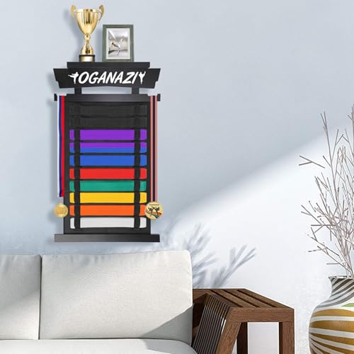 10 Belts Karate Belt Display Rack with Personalized Stickers - Black