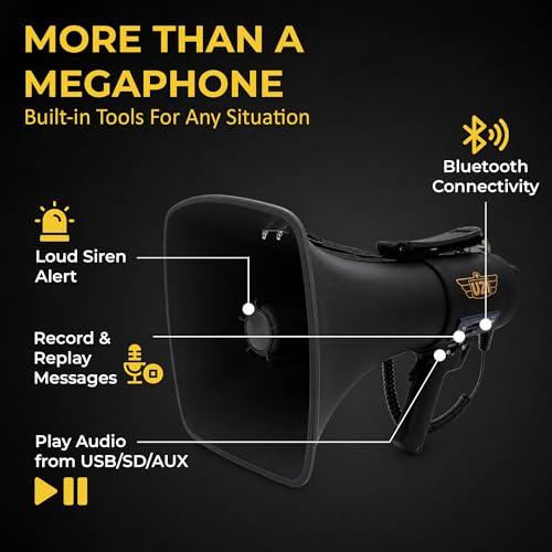 Uzi Square Bluetooth Megaphone 50W Loud Power Horn for Outdoor & Emergency Use