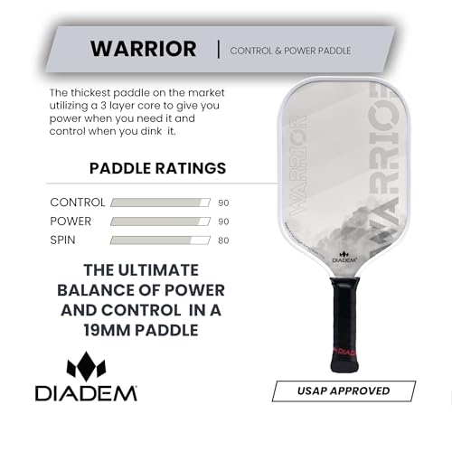 Diadem Warrior Ghost Pickleball Paddle - Carbon Fiber Surface, 3X L-Core, Spin & Control