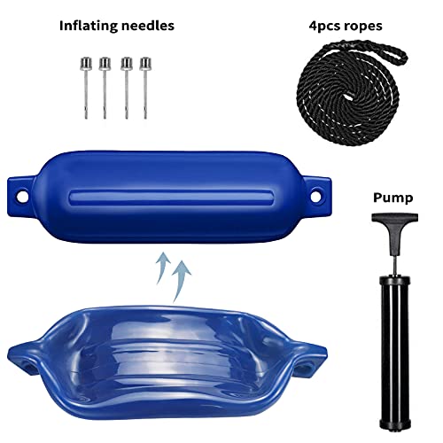 Blue 6.5 Inch Inflatable Ribbed Boat Fenders 4 Pack for Docking Yachts