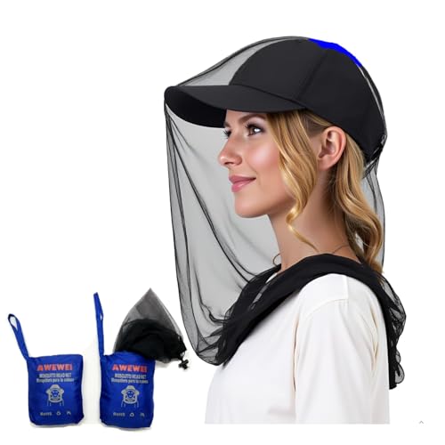 Mosquito Head Net 2 Pack - Ultra Fine Ice Silk Cooling Large Mesh, Blue & Black