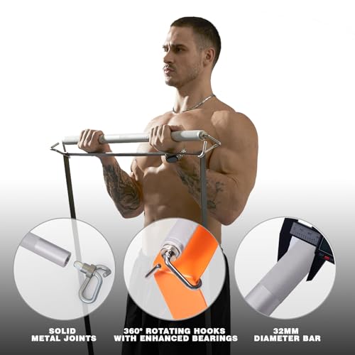 GEKU FIT Aluminum Resistance Band Workout Bar, Detachable Heavy Duty Exercise Bar for Home Gym