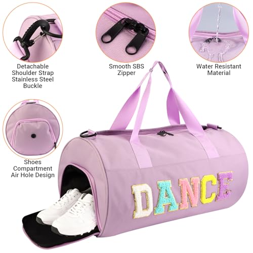Dance Ballet Bag for Girls - Purple L Size Gym Duffle with Adjustable Strap