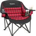 Youtanic Oversized Foldable Camping Chair 400lbs with Padded Seat & Side Pockets, Red-Black, 40.5"L x 28"W