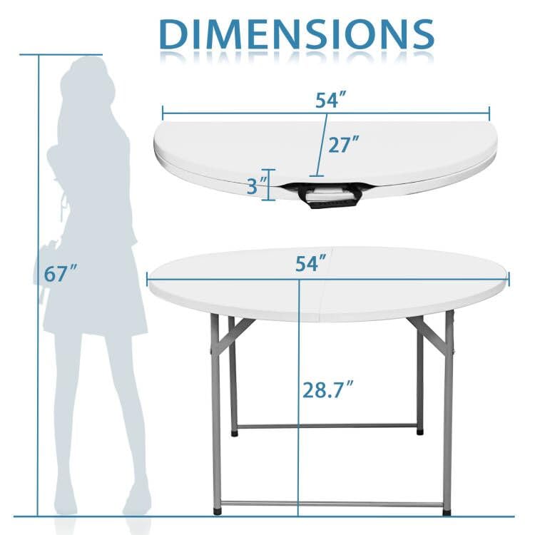 54 Inch Round Folding Table - Portable 4.5ft Bifold Design for Indoor & Outdoor Use