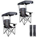 Black 2-Pack Portable Camping Chair with Sunshade, Heavy Duty 380 lbs
