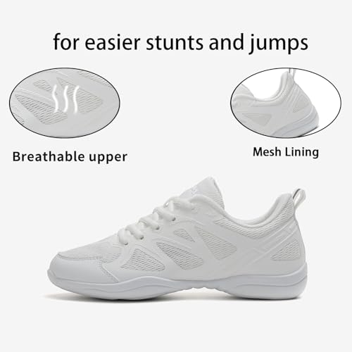 Girls Cheer Shoes White Cheerleading Dance Shoes Youth High-Performance Breathable Cheerleading Shoes 4 Big Kid