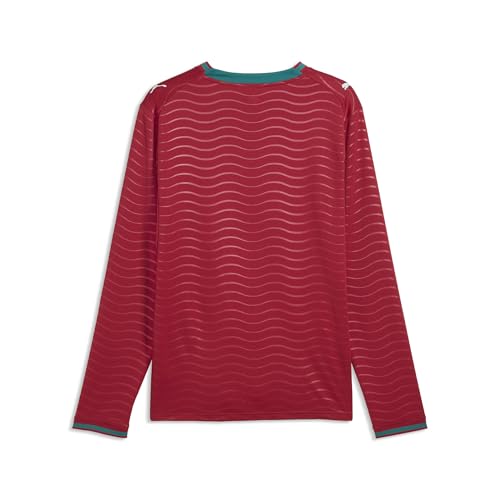 PUMA Men's 2026 Portugal Home Long Sleeve Replica Soccer Jersey - Club Red-Green Lagoon, XL
