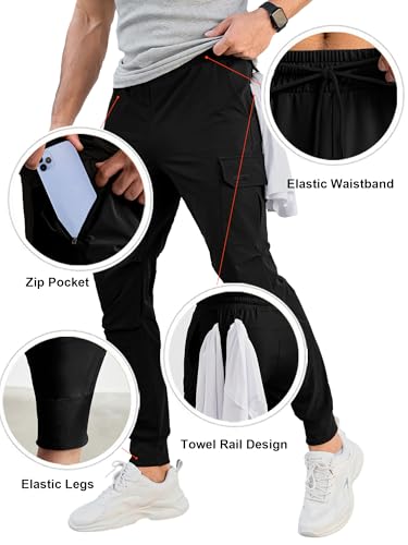 Men's Slim Fit Stretch Cargo Joggers - Medium Black