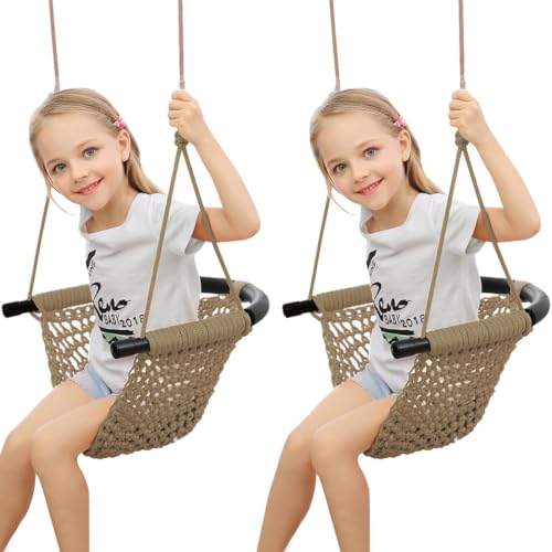 Kids Toddler Swing Seat Brown 2 Pack - Adjustable Rope Outdoor Indoor Play