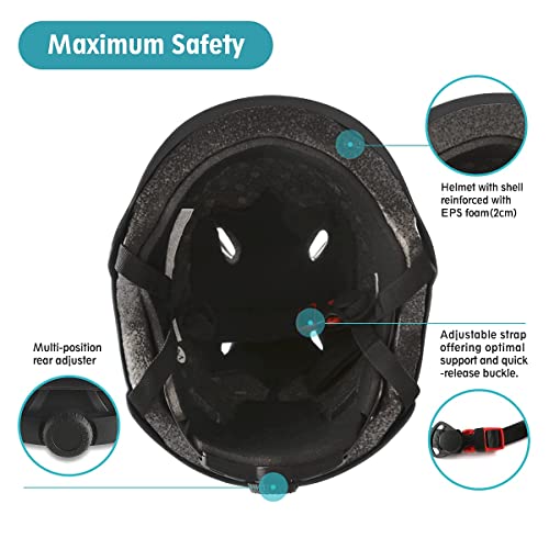 Adult Skateboard Helmet with Protective Gear Set Black Large (Head 22-23 inch)