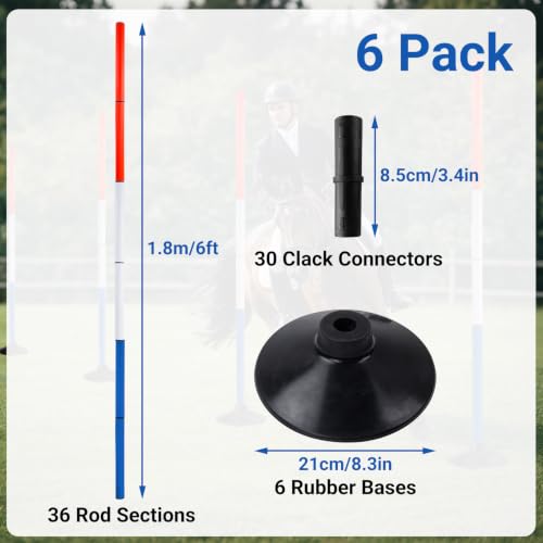 6FT Horse Training Poles Set with Rubber Bases - White-Blue-Orange 6 Pack