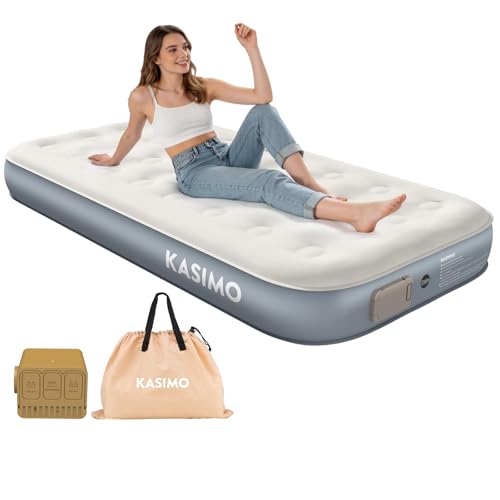 KASIMO Twin Air Mattress with Built-In Battery Pump - 10" Thick, Soft Suede Fabric