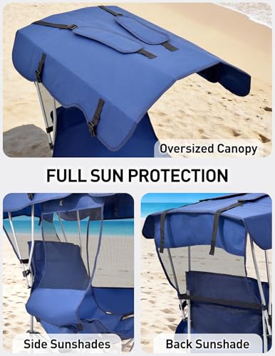 EO Living Navy Blue Oversized Camping Chair with Canopy Shade - Heavy Duty 400 lbs