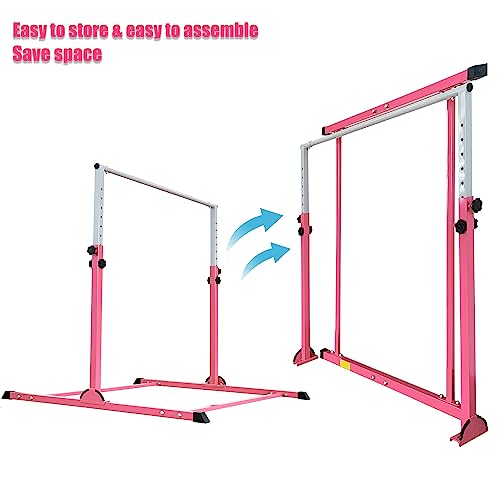MARFULA Adjustable Gymnastics Kip Bar for Kids & Teens with Mat - Pink