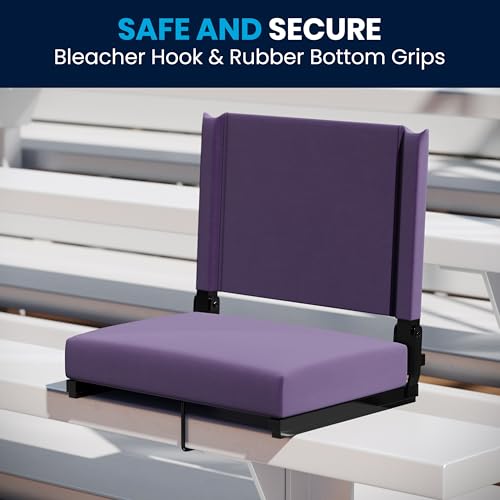 Ultra-Padded Folding Stadium Chairs Set of 2 - Portable Bleacher Seats with Handle, Supports 500 lbs, Dark Purple