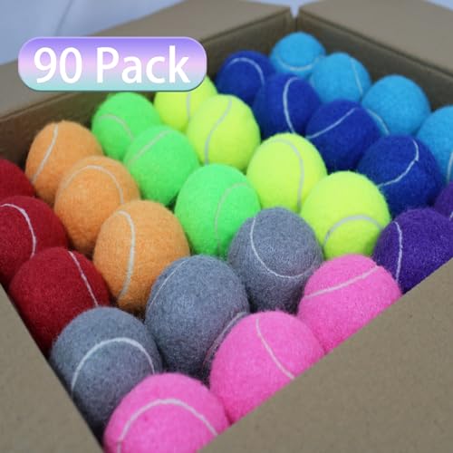 Multicolour Tennis Balls Bulk Pack 90 Practice & Dog Balls - Durable Felt & Rubber