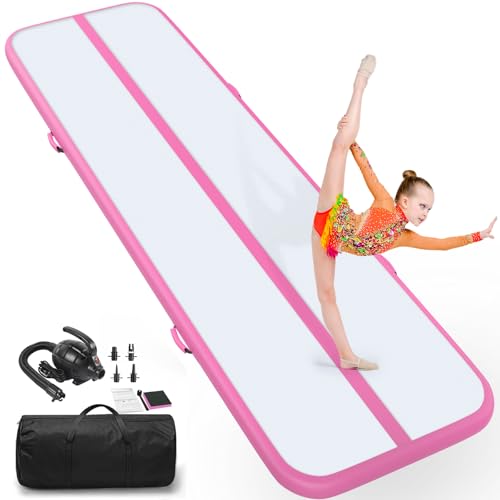 Pink 10ft Inflatable Air Gymnastics Tumbling Mat with Electric Pump for Kids & Adults