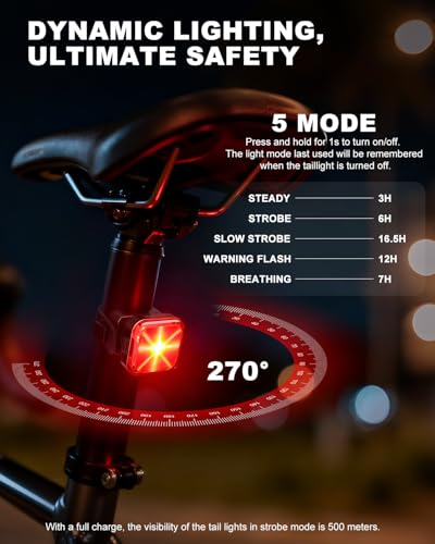 ONVIAN Bike Tail Light 2 Pack, USB Rechargeable Bike Lights for Night Riding, Bright Bicycle Safety Rear Light, IP64 Waterproof, 5 Light Modes, Rear Bike Light for Adults Kids Road Mountain Cycling